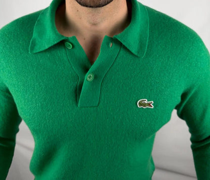 Pull Lacoste Vert en laine type polo