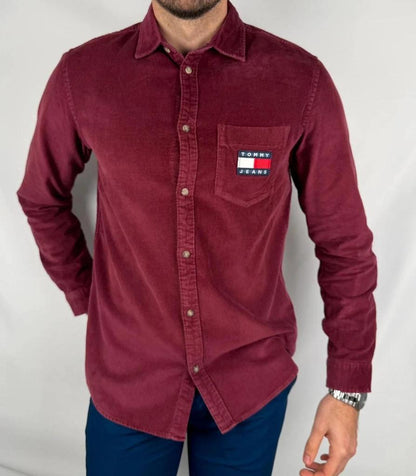 Chemise Tommy Jeans en Velours Bordeaux - S